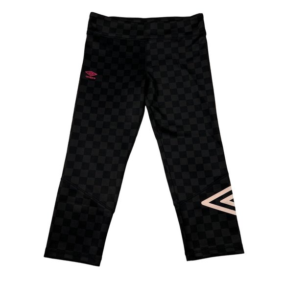 Umbro Pants - UMBRO Pants Jr. Women's Checkered Straight Leg Yoga Capri Stretch Black Gray XL